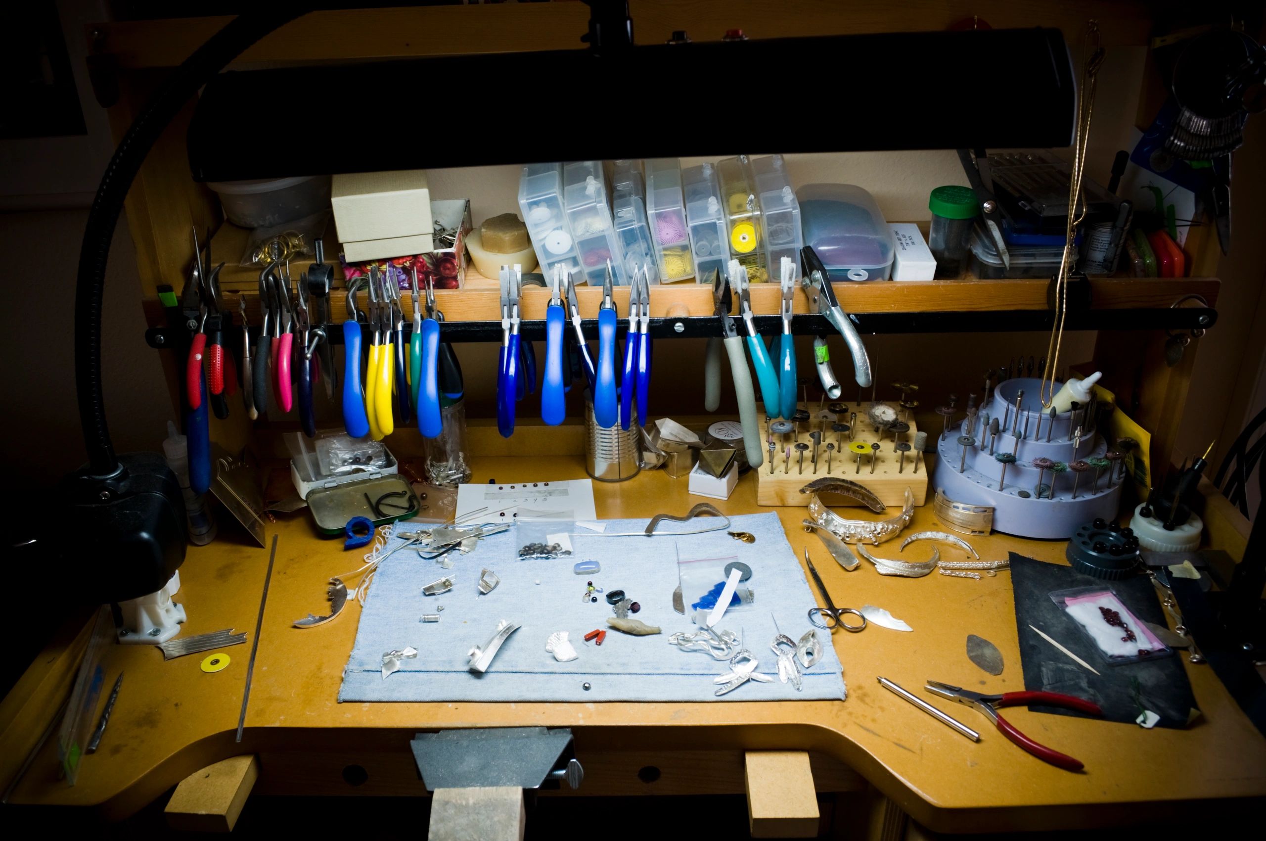 Jewellery tools and silver workbench